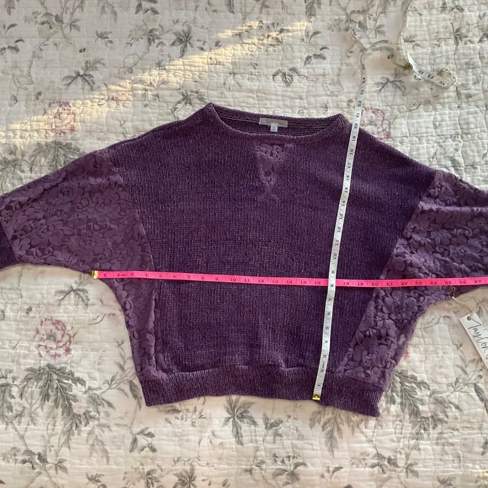 Taylor & Sage Chenille Sweater with Lace Plum Purple NWT Medium Lightweight - Picture 3 of 8